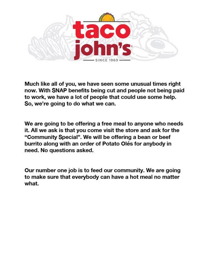 I hope to see other local business do this too, if they can....