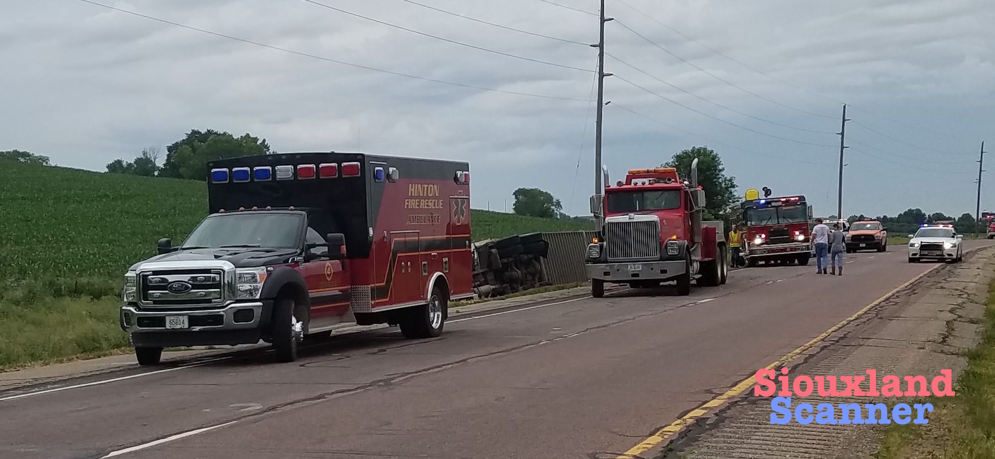 Semi veered off the road and rolled into the ditch