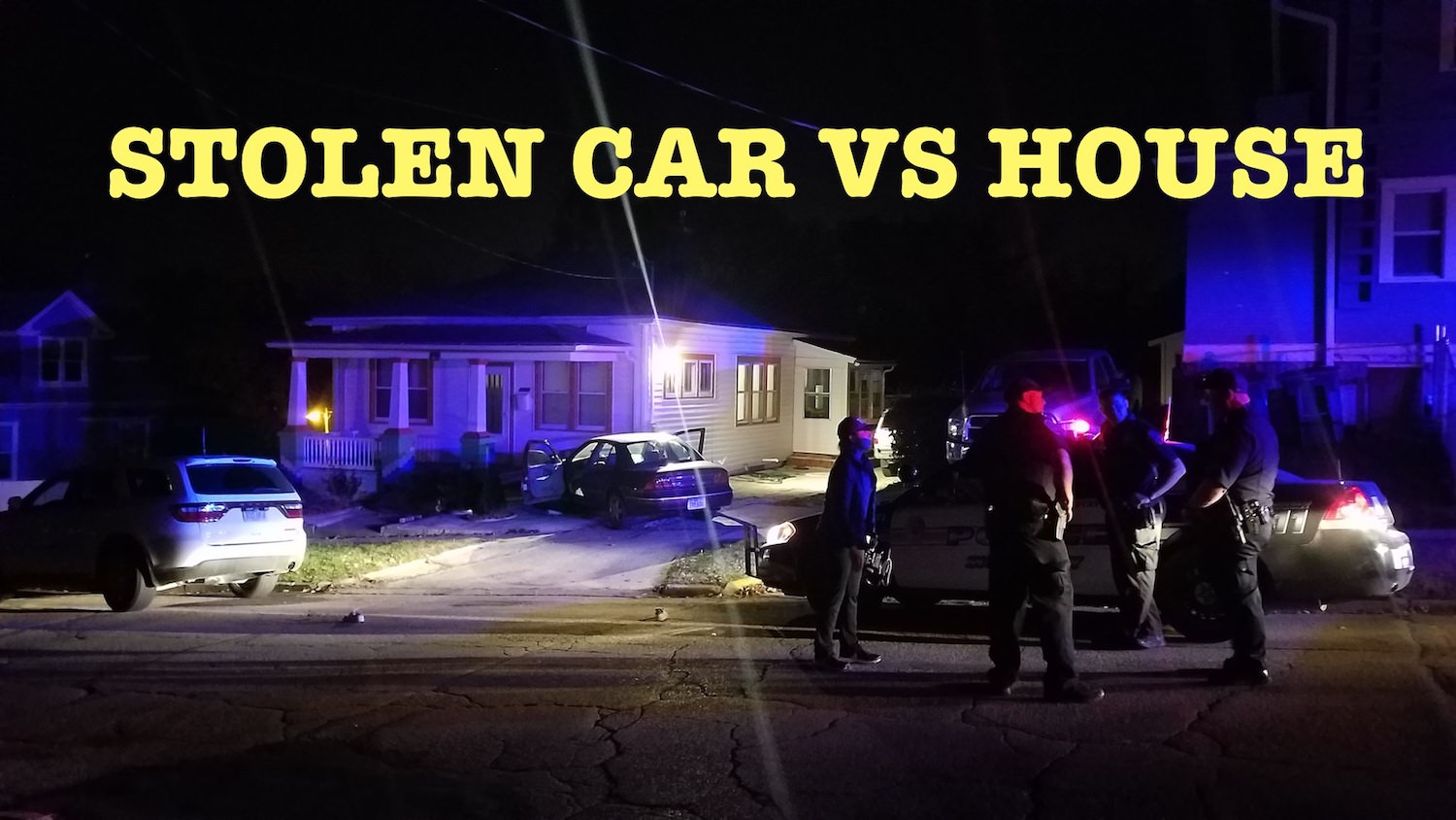 Stolen car vs house 25th and Court Streets