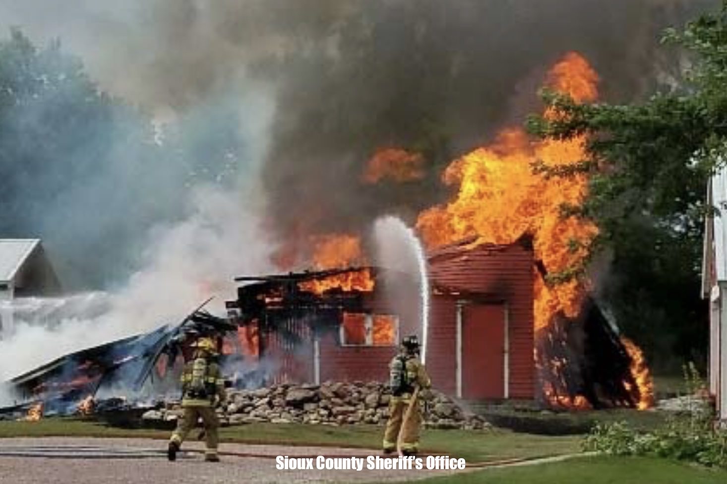 Fire destroys barn 7 miles South of Hull Saturday evening