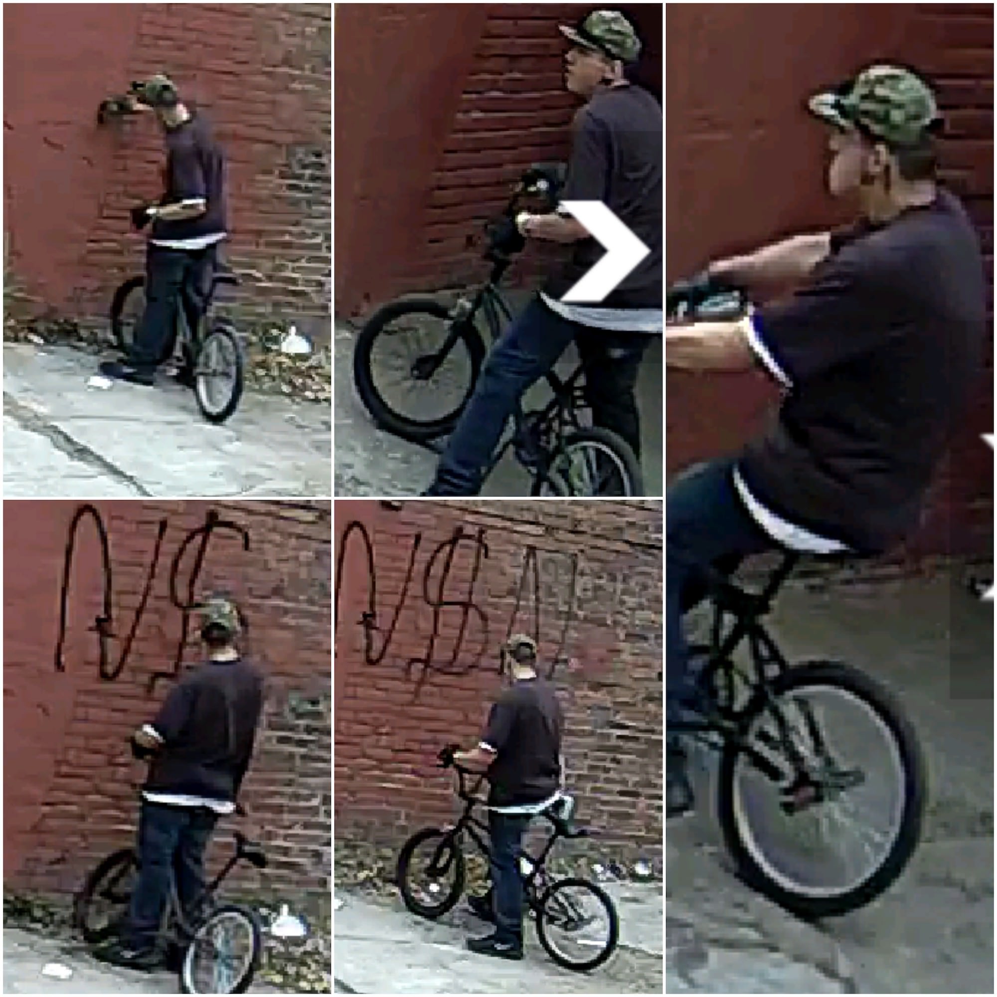 Video of man on bike spray painting walls in alley near 23rd and Nebraska Streets