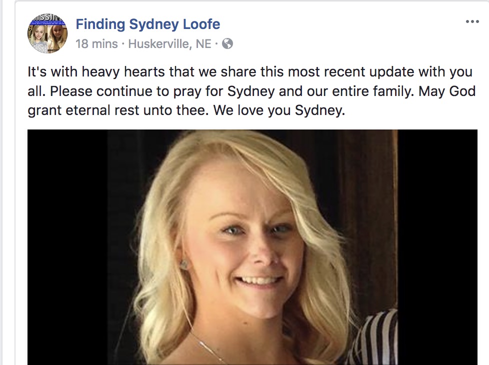 Remains of missing Lincoln Nebraska Sydney Loofe found after missing more than 2 weeks