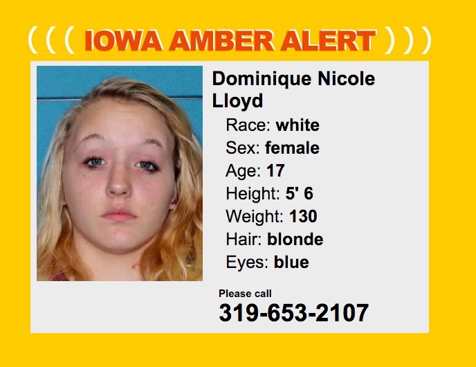 Ended IOWA AMBER ALERT Dominique Nicole Lloyd